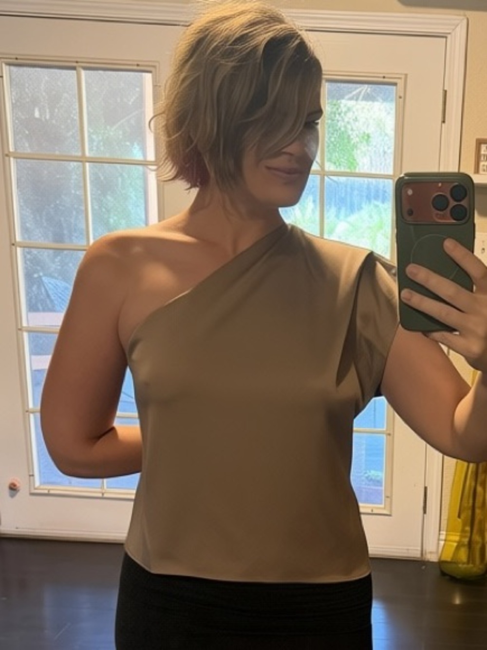 One-Shoulder Taupe Top by know one cares size L